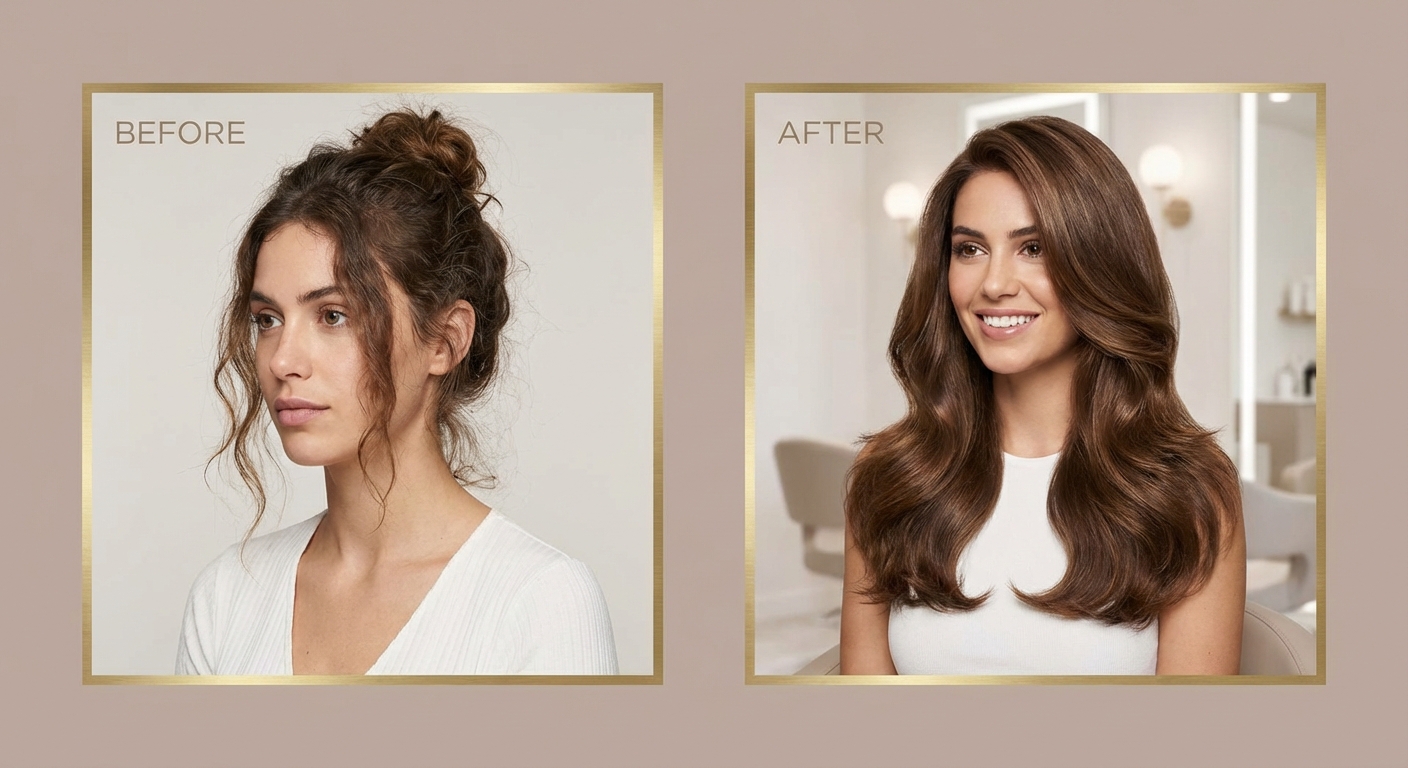 관리 전후 비교 또는 완성된 헤어 스타일 전체 컷