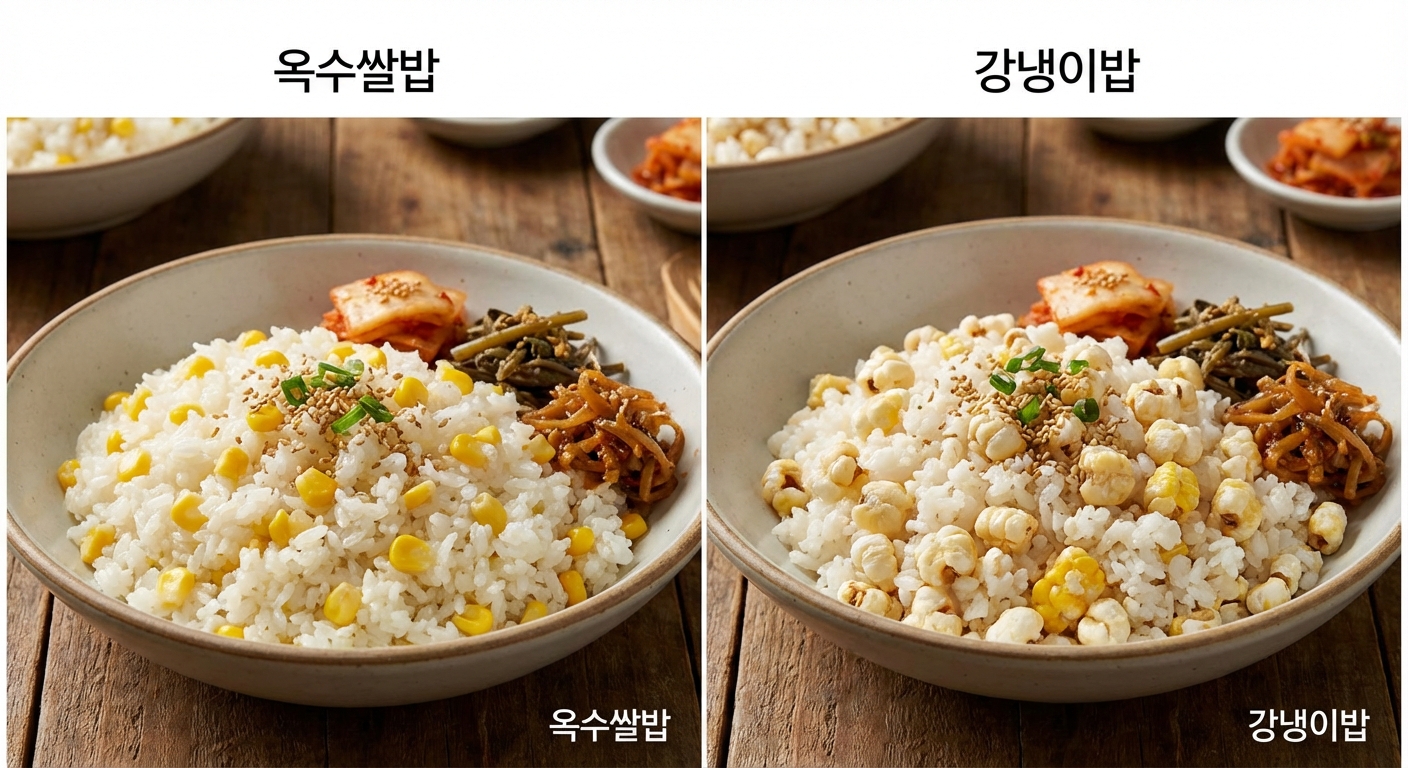 옥수쌀밥과 강냉이밥 비교