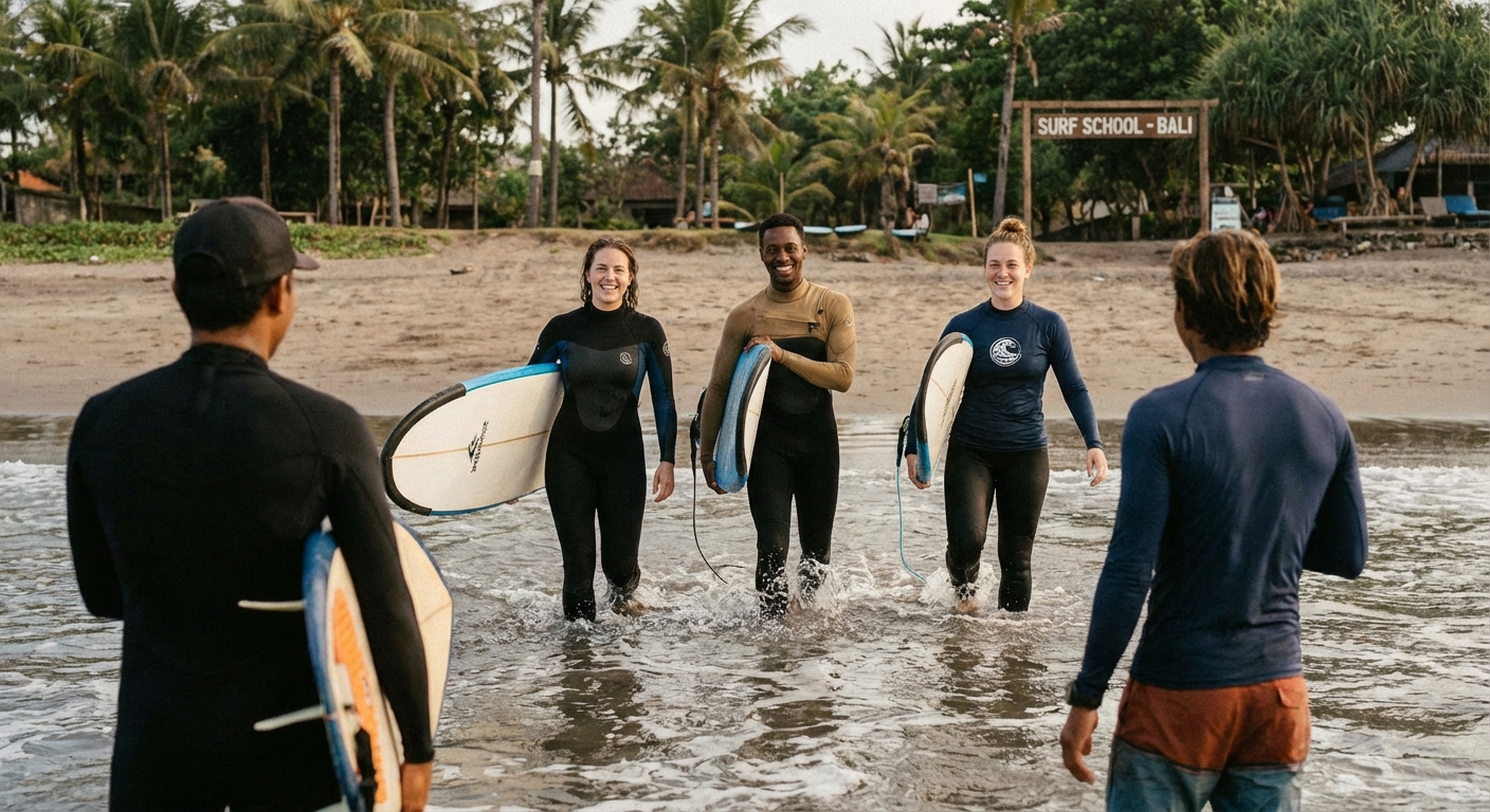 서핑 레슨을 받는 사람들