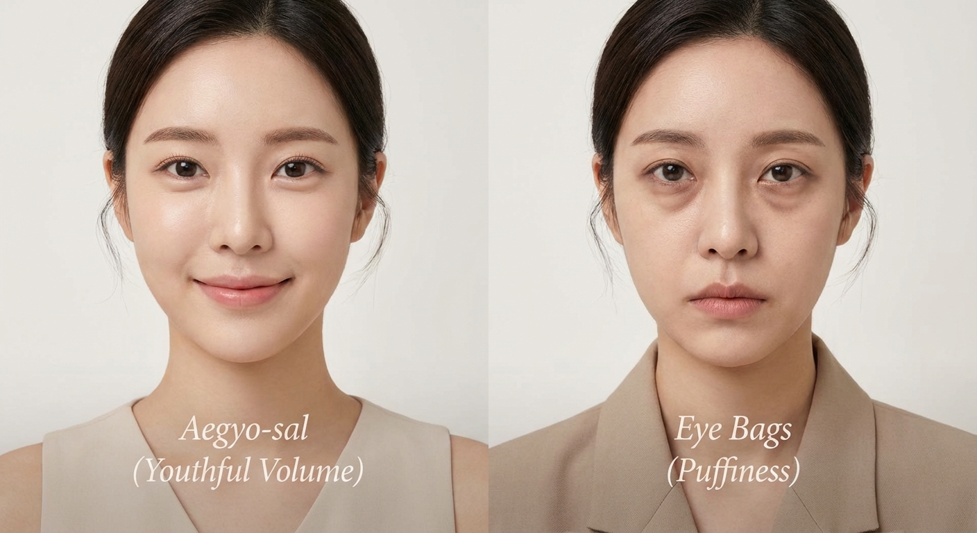 애교살 있는 얼굴과 눈밑지방 있는 얼굴 비교 사진