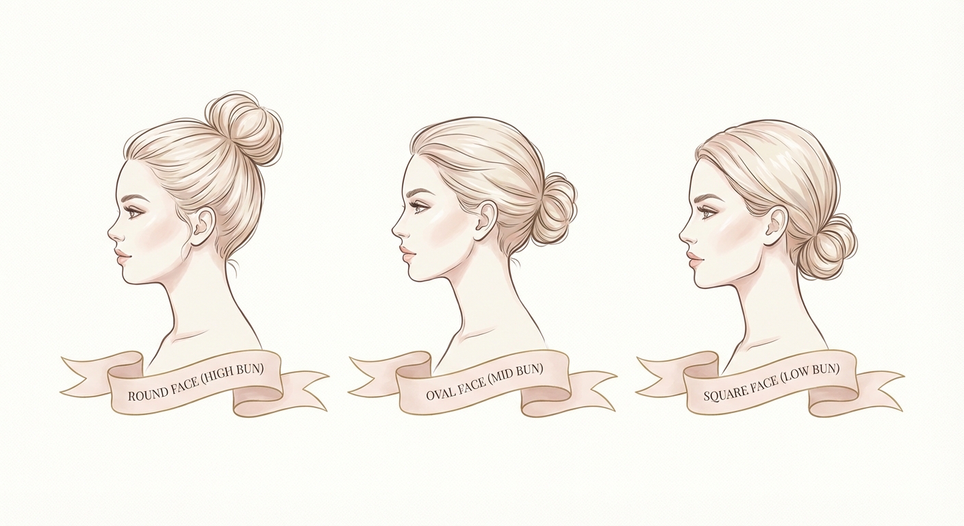 얼굴형별 똥머리 위치 비교 일러스트