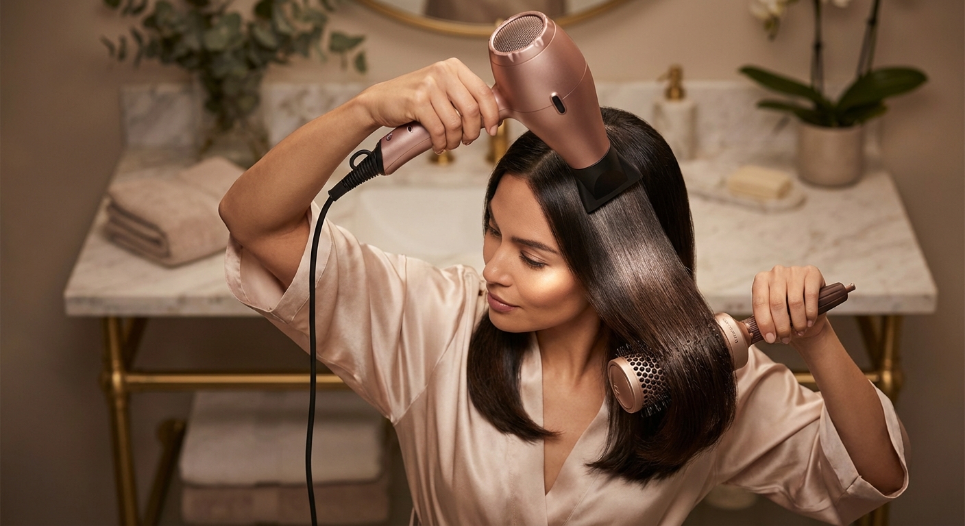 드라이어를 위에서 아래 방향으로 사용하는 올바른 각도 설명 그림