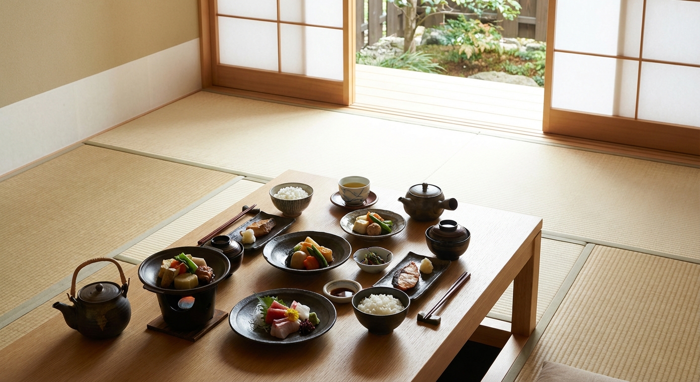 다다미방에 차려진 가이세키 요리