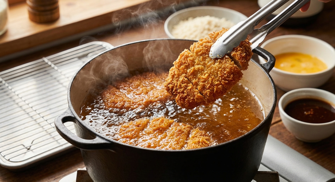 돈까스 튀기는 과정