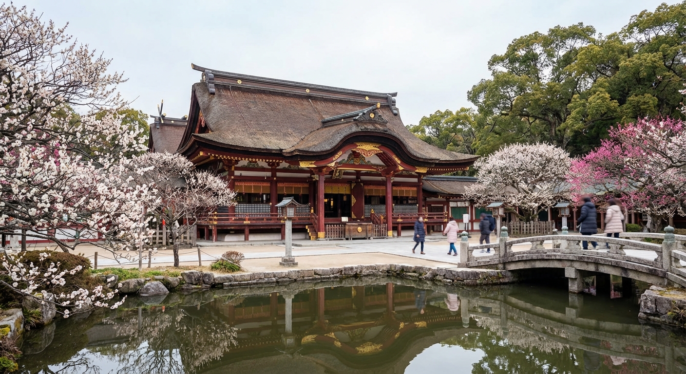 다자이후 텐만구 본전과 매화나무