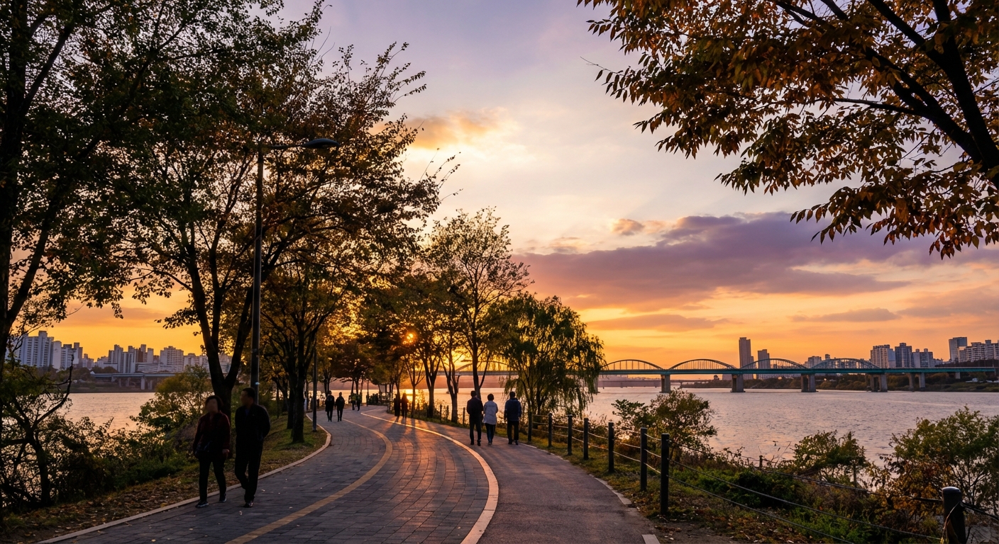 노들섬 산책로 일몰 풍경