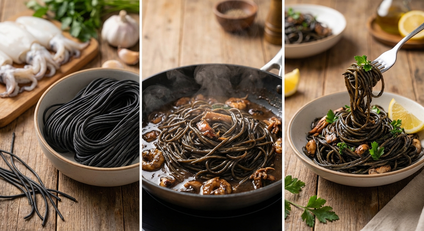 먹물 파스타 조리 과정