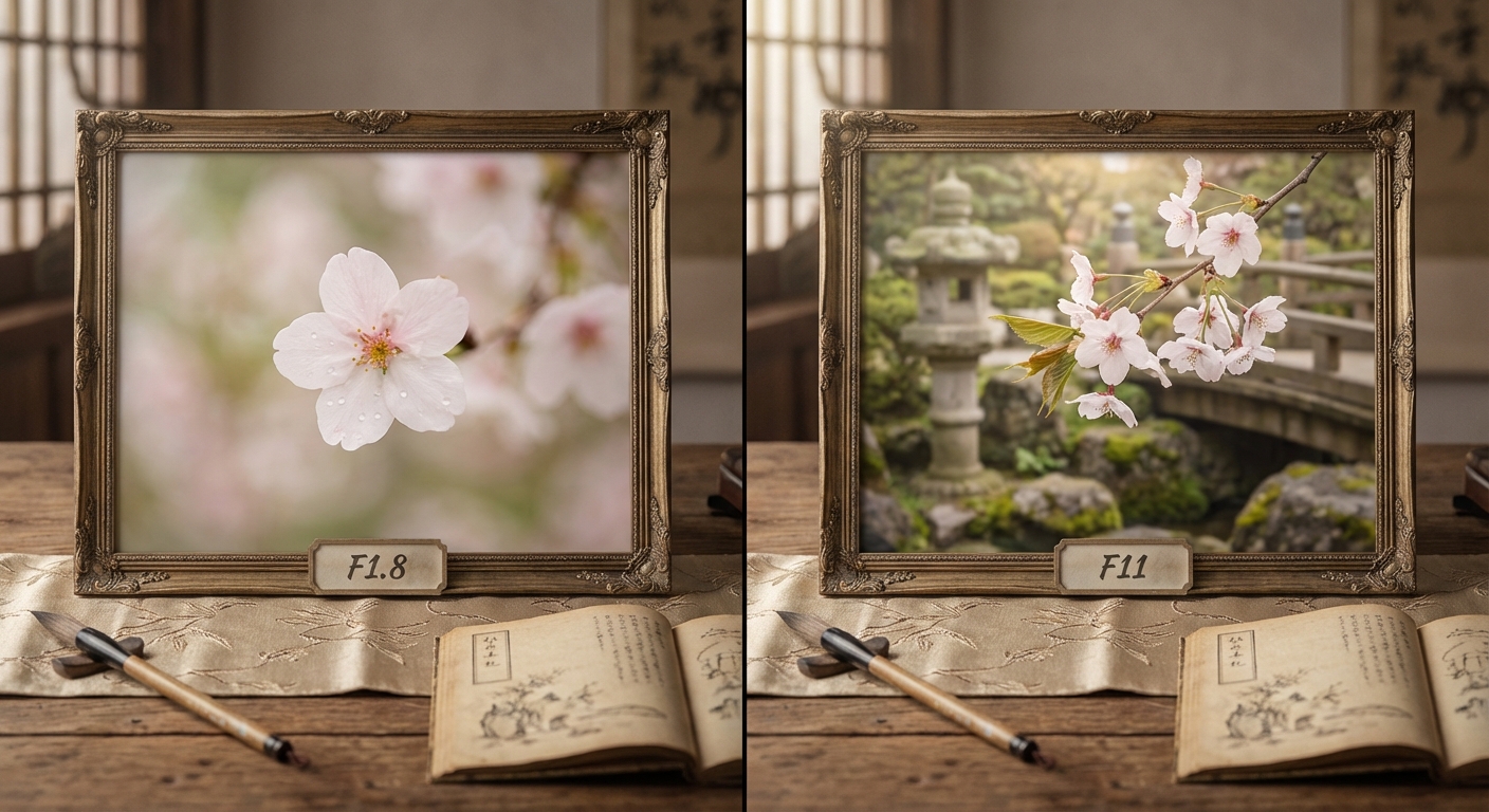 F1.8과 F11로 촬영한 꽃 사진 비교 예시