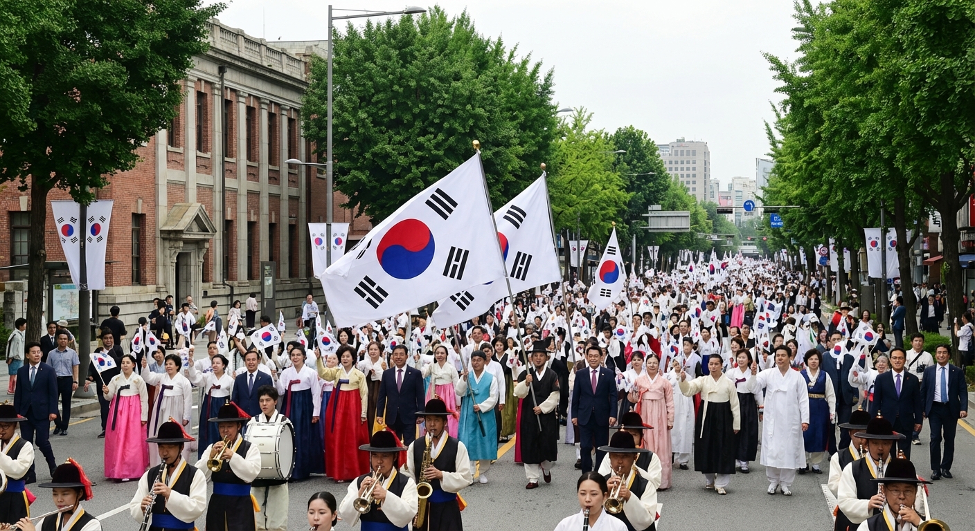 광복절 태극기 행렬
