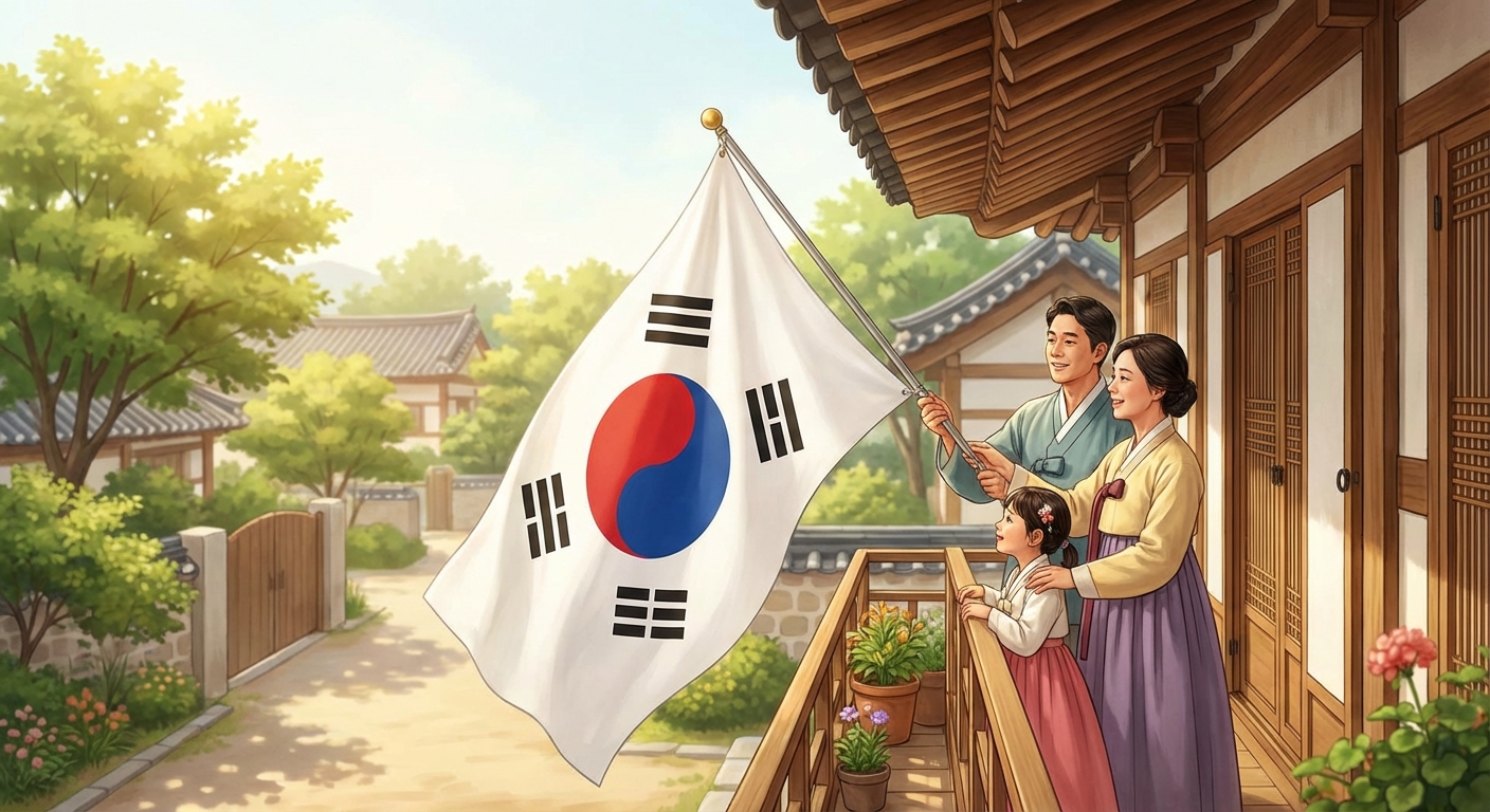 가정에서 태극기 게양하는 모습