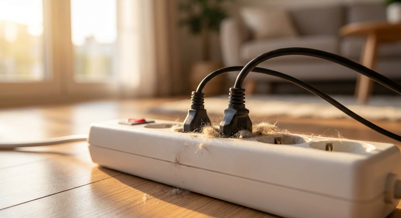 멀티탭 플러그 사이 먼지 확대 사진