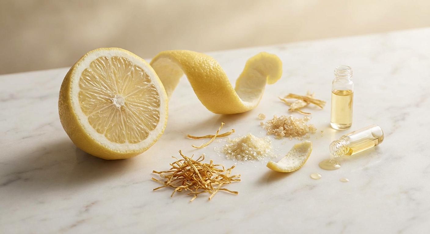 레몬 껍질 단면과 성분 설명 인포그래픽