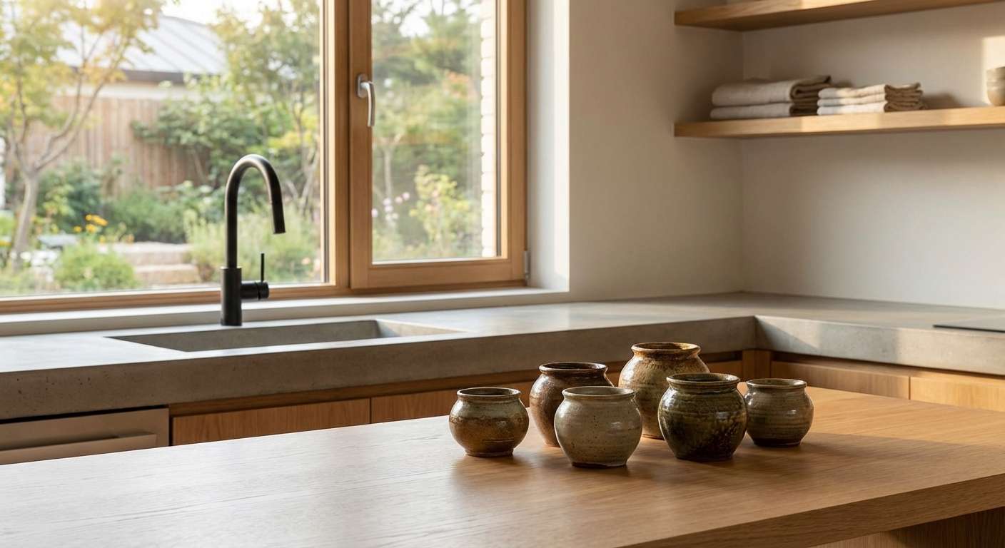 현대식 주방에 어울리는 소형 항아리