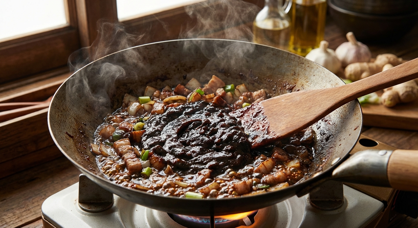 춘장을 볶는 장면