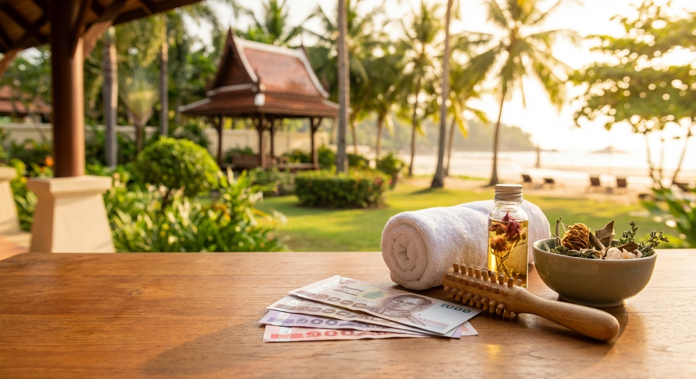 태국 바트 지폐와 마사지 관련 소품