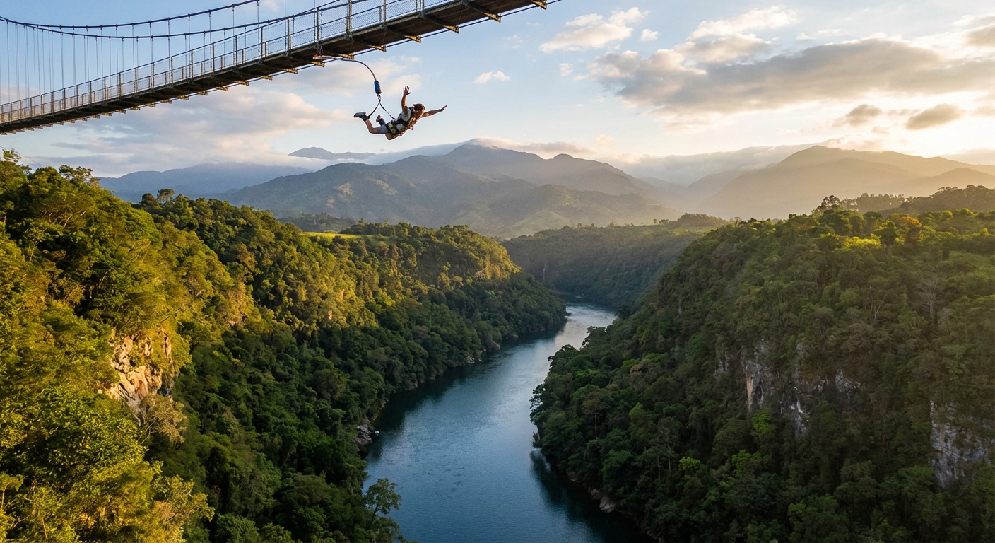 번지점프 중 자유낙하하는 사람