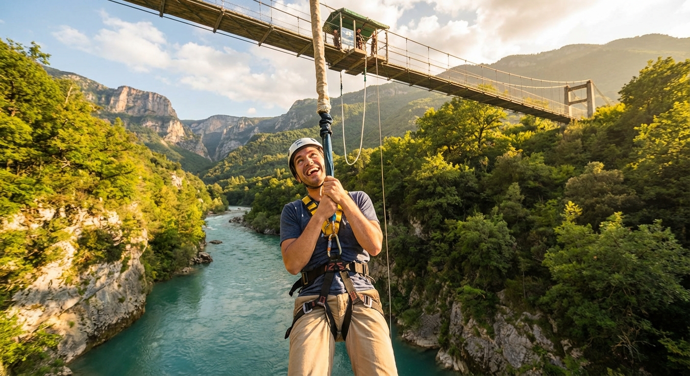 번지점프 후 환하게 웃는 사람