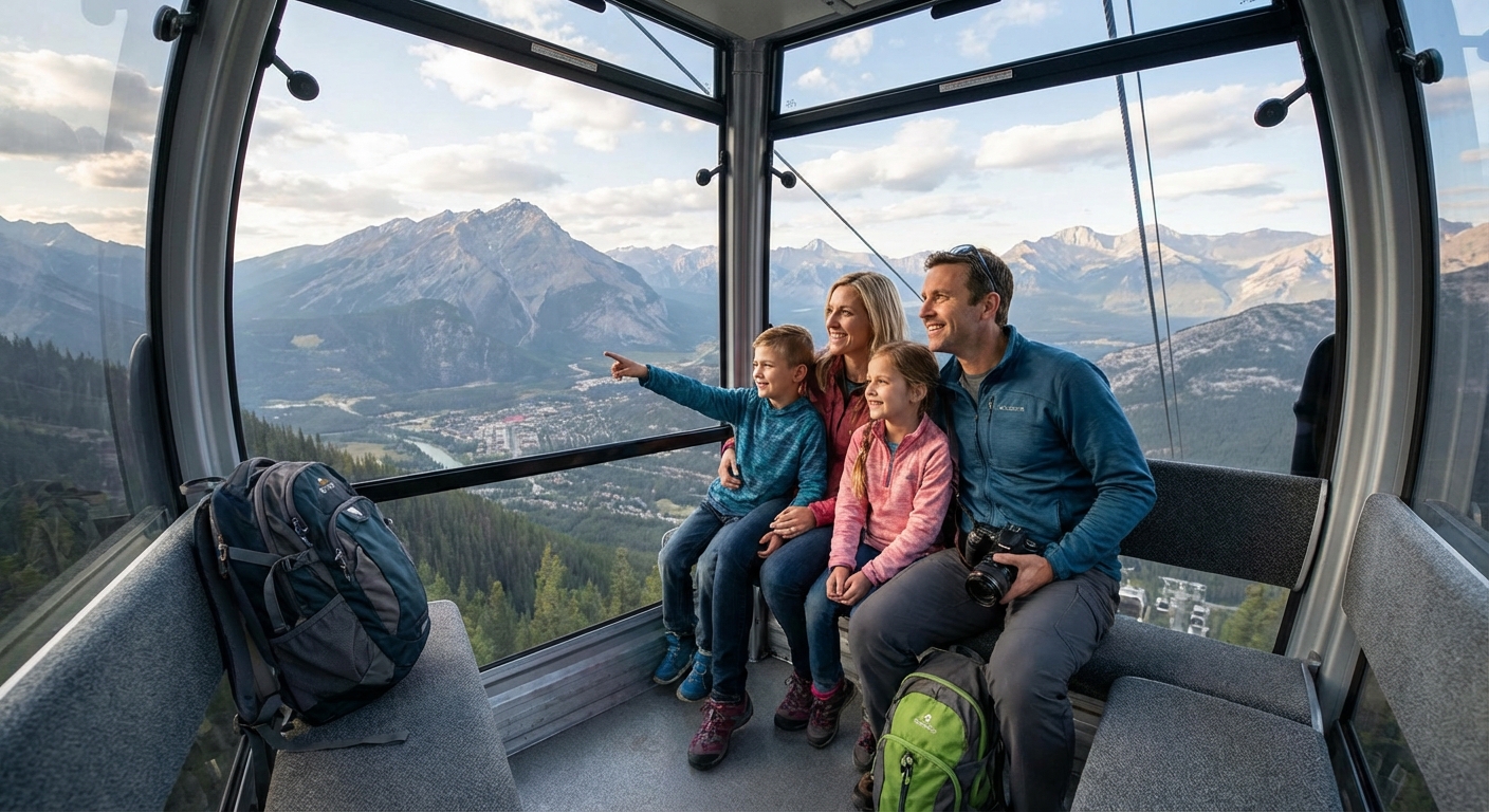 가족이 함께 케이블카를 타고 풍경을 즐기는 모습