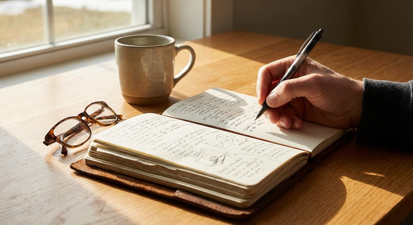 메모하는 손과 다이어리