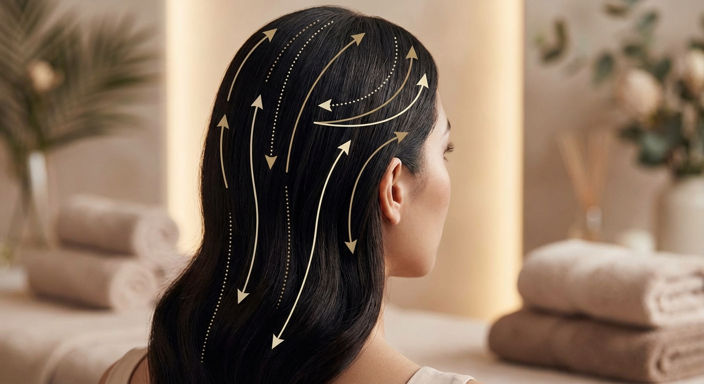 두피 마사지 방향 가이드 일러스트