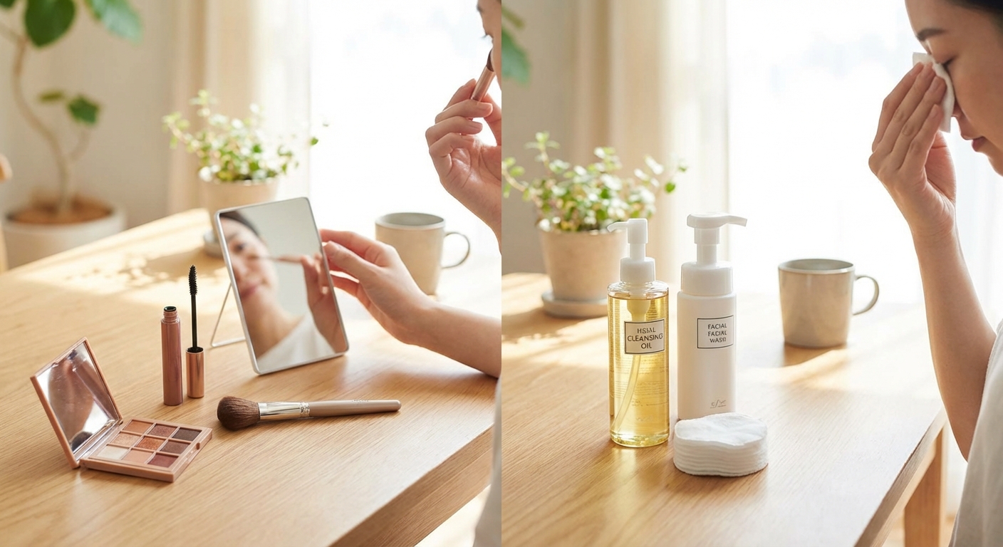 아이 메이크업 제품과 클렌징 제품 비교