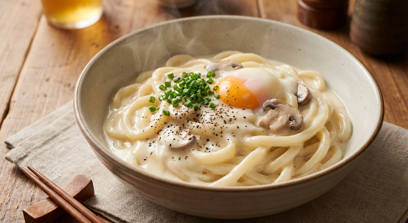 크림소스가 잘 배인 우동면 요리