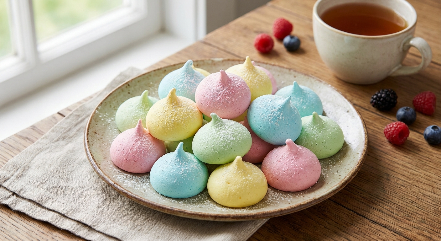 알록달록한 머랭쿠키가 담긴 접시