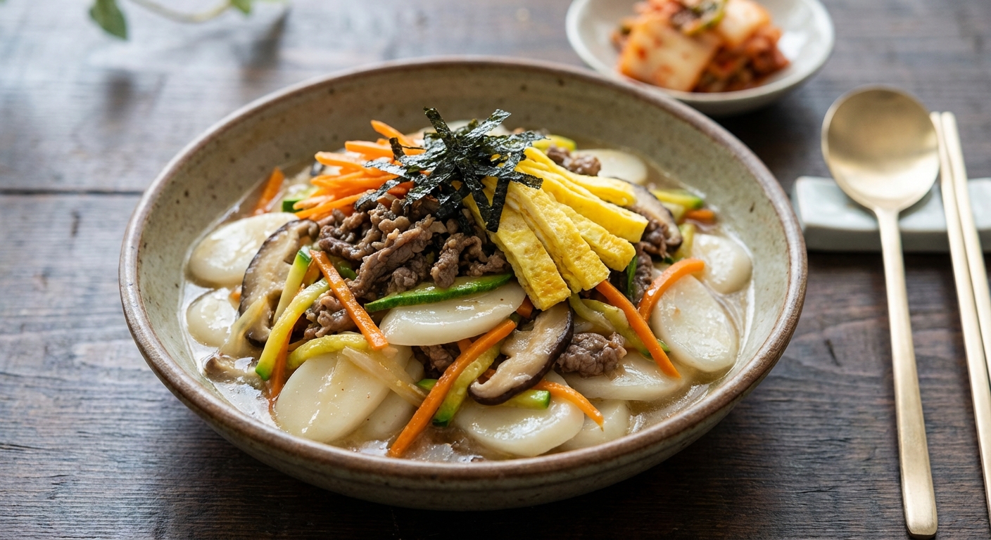 가래떡 탕평채와 고명이 올라간 모습