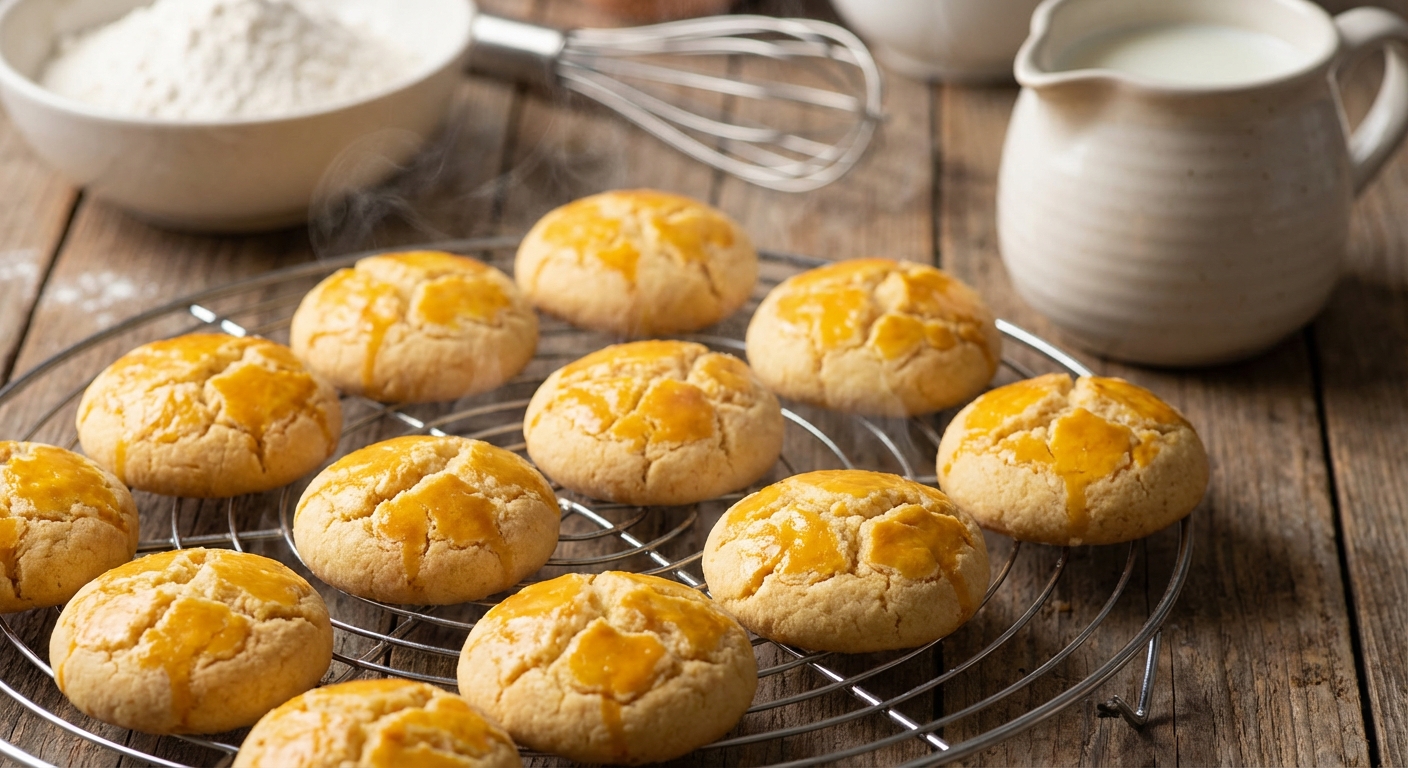 오븐에서 갓 구워낸 노른자 쿠키