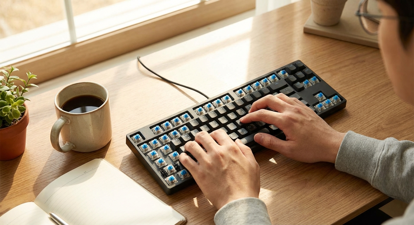 청축 키보드 타이핑 장면