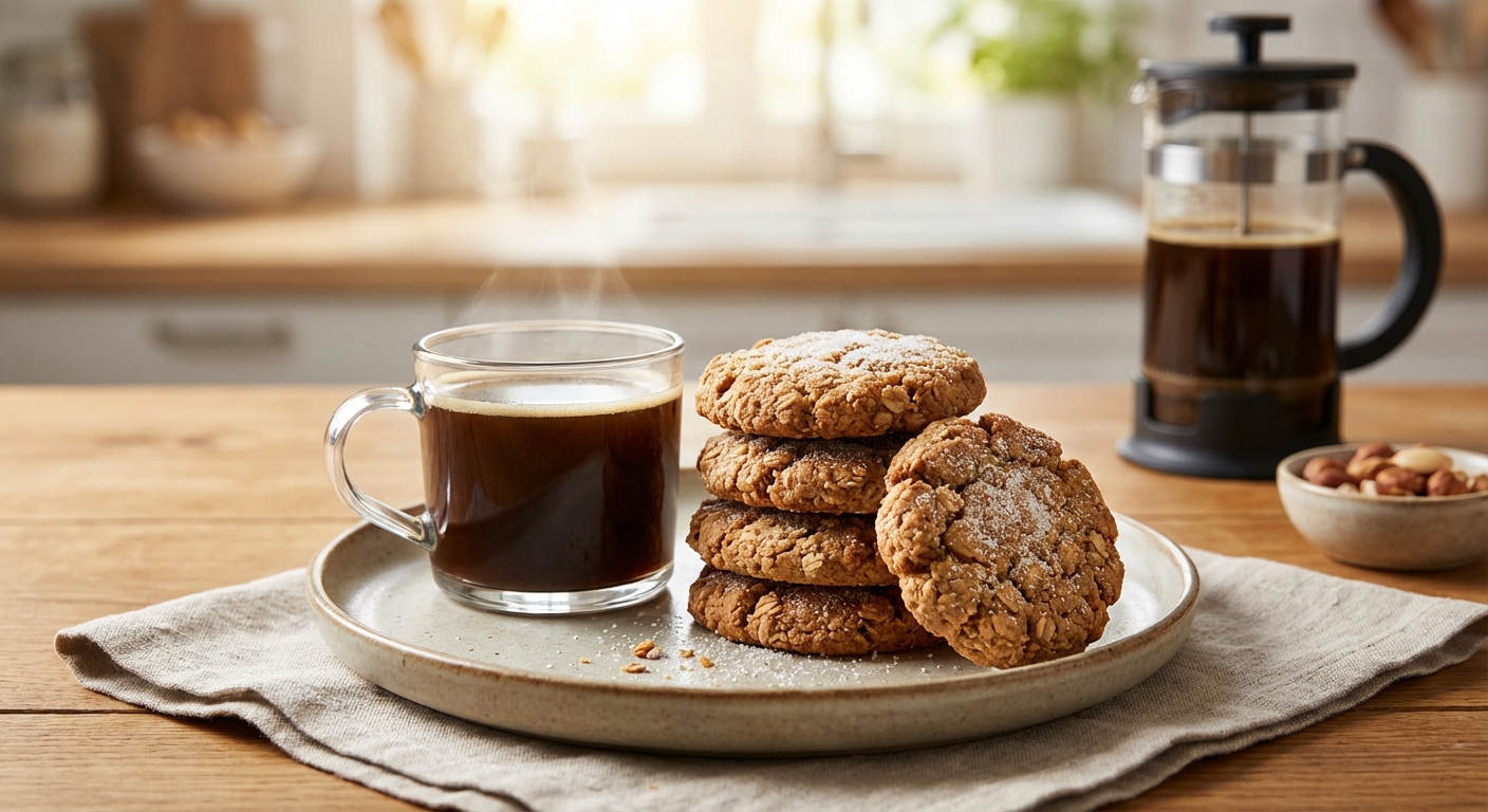 저당 쿠키를 접시에 담아 커피와 함께 세팅한 모습