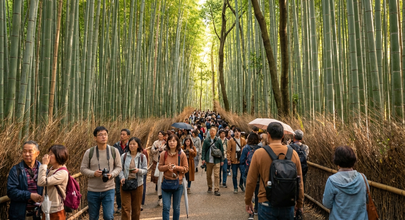 실버위크 기간 교토 아라시야마 대나무숲 인파