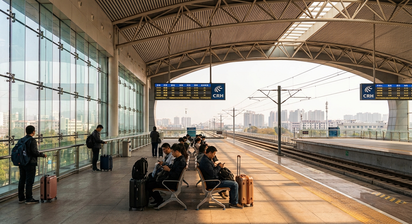 중국 고속철도역에서 대기 중인 여행객들