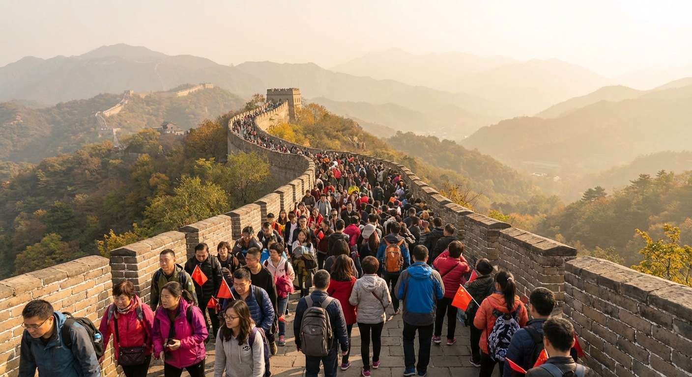 중국 국경절 기간 만리장성의 인파