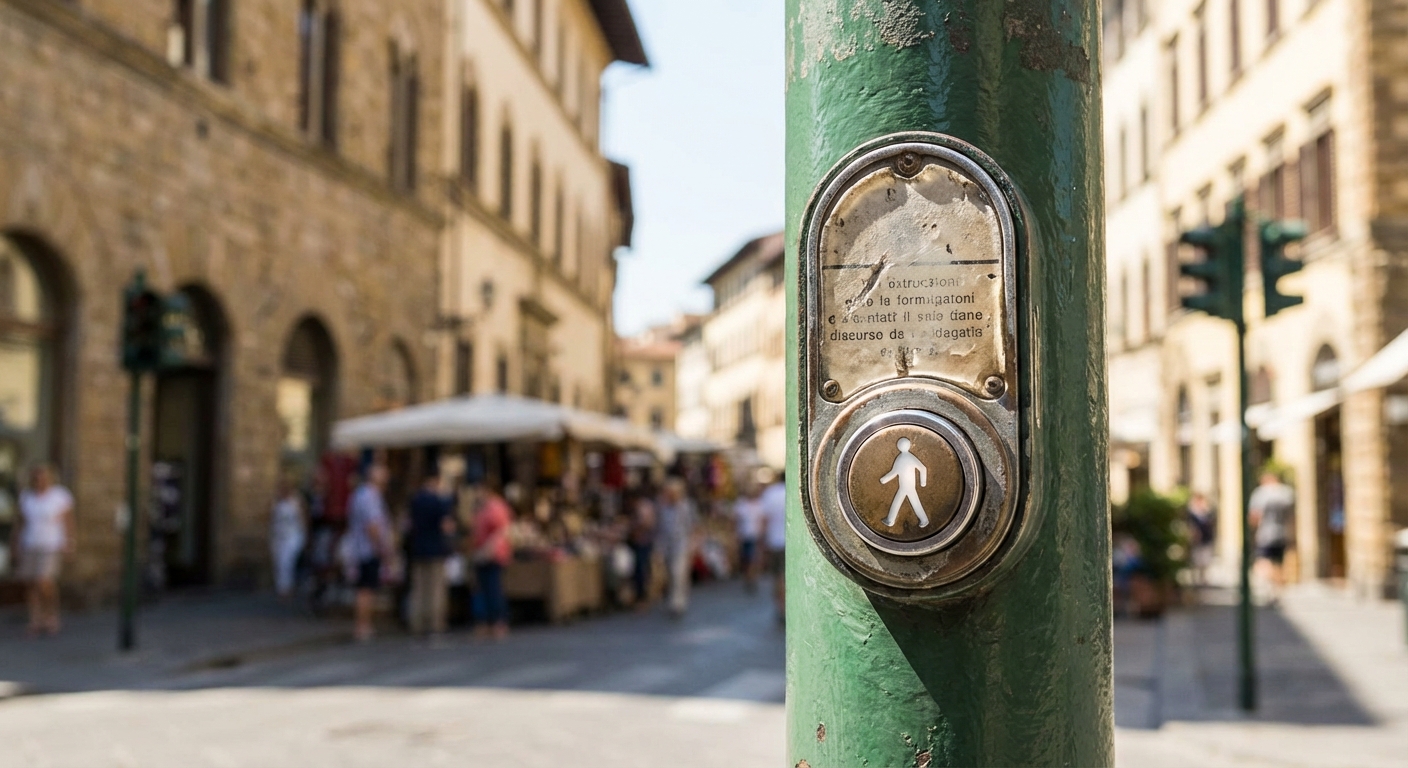 신호등 기둥에 부착된 버튼 장치 클로즈업