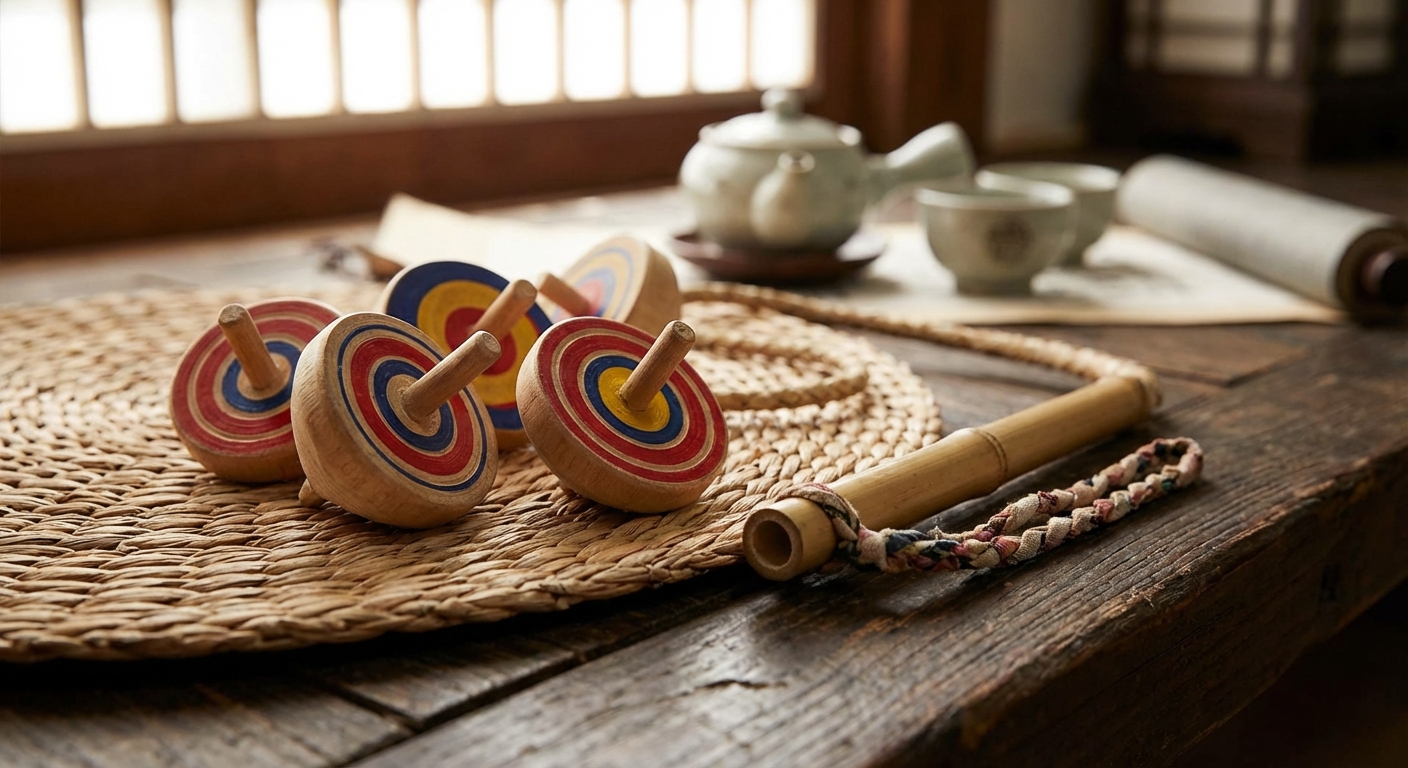 전통 팽이와 팽이채