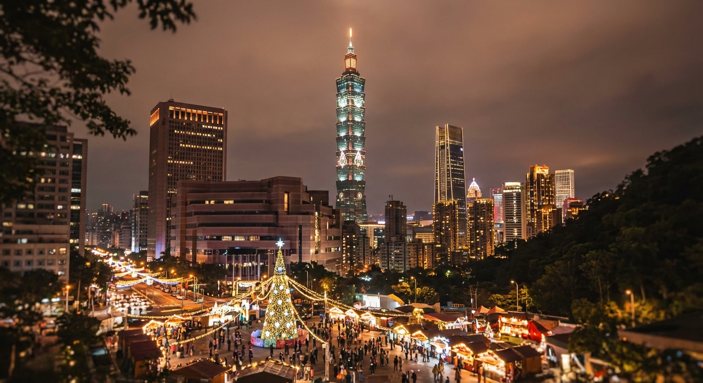 타이베이 101 야경과 크리스마스 장식