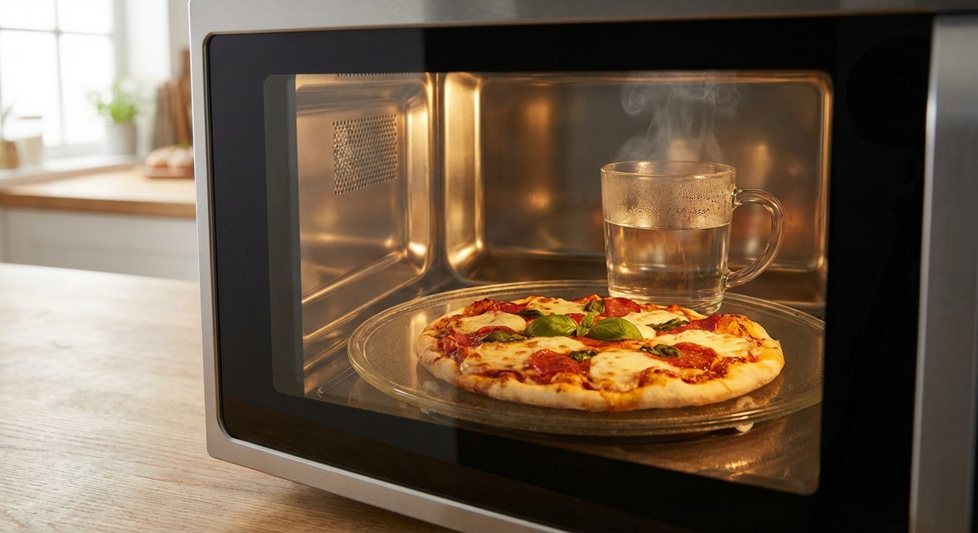 피자를 데워 먹을 땐 물 한잔 같이 넣기