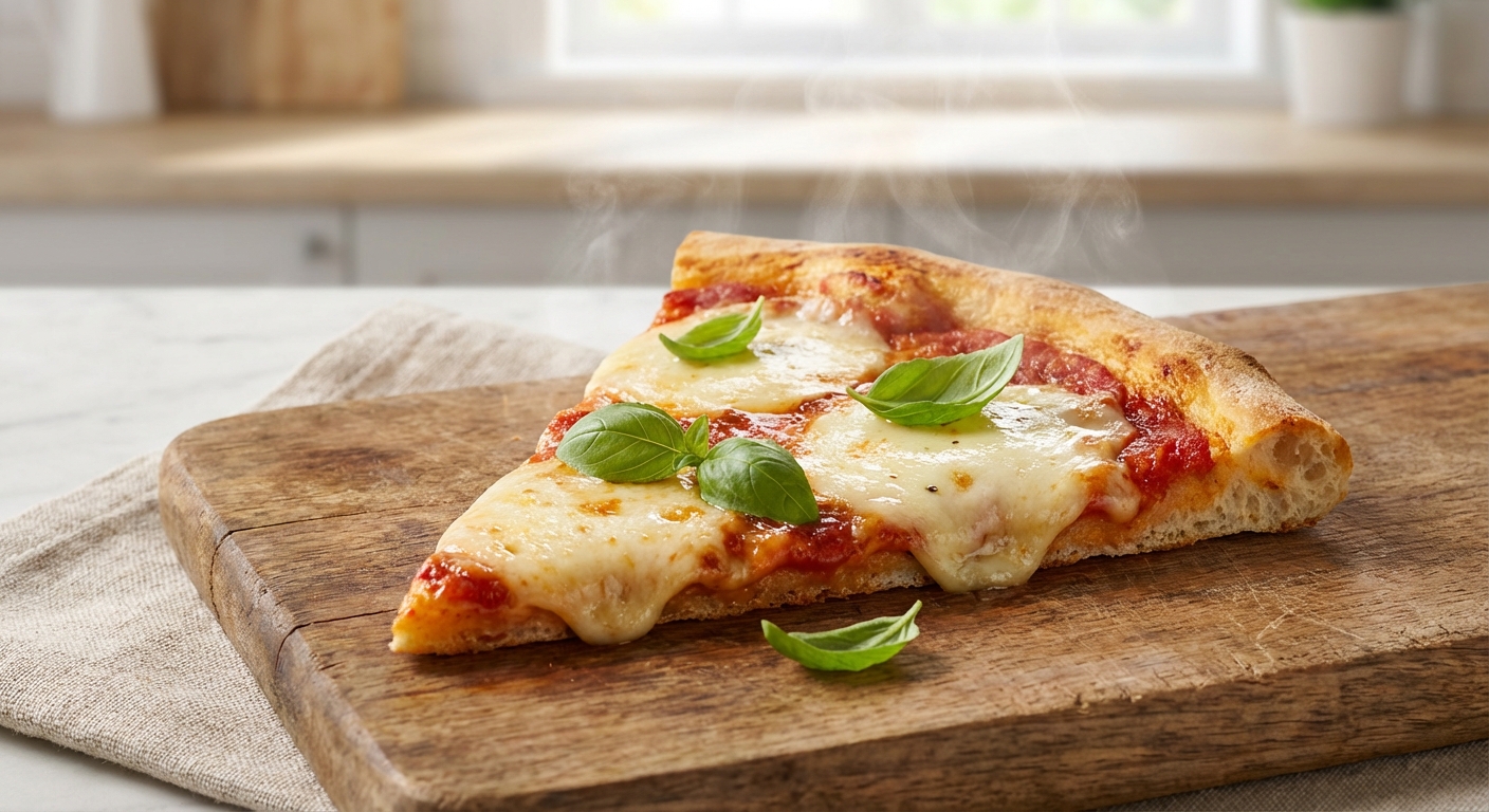 촉촉하게 데워진 피자 한 조각
