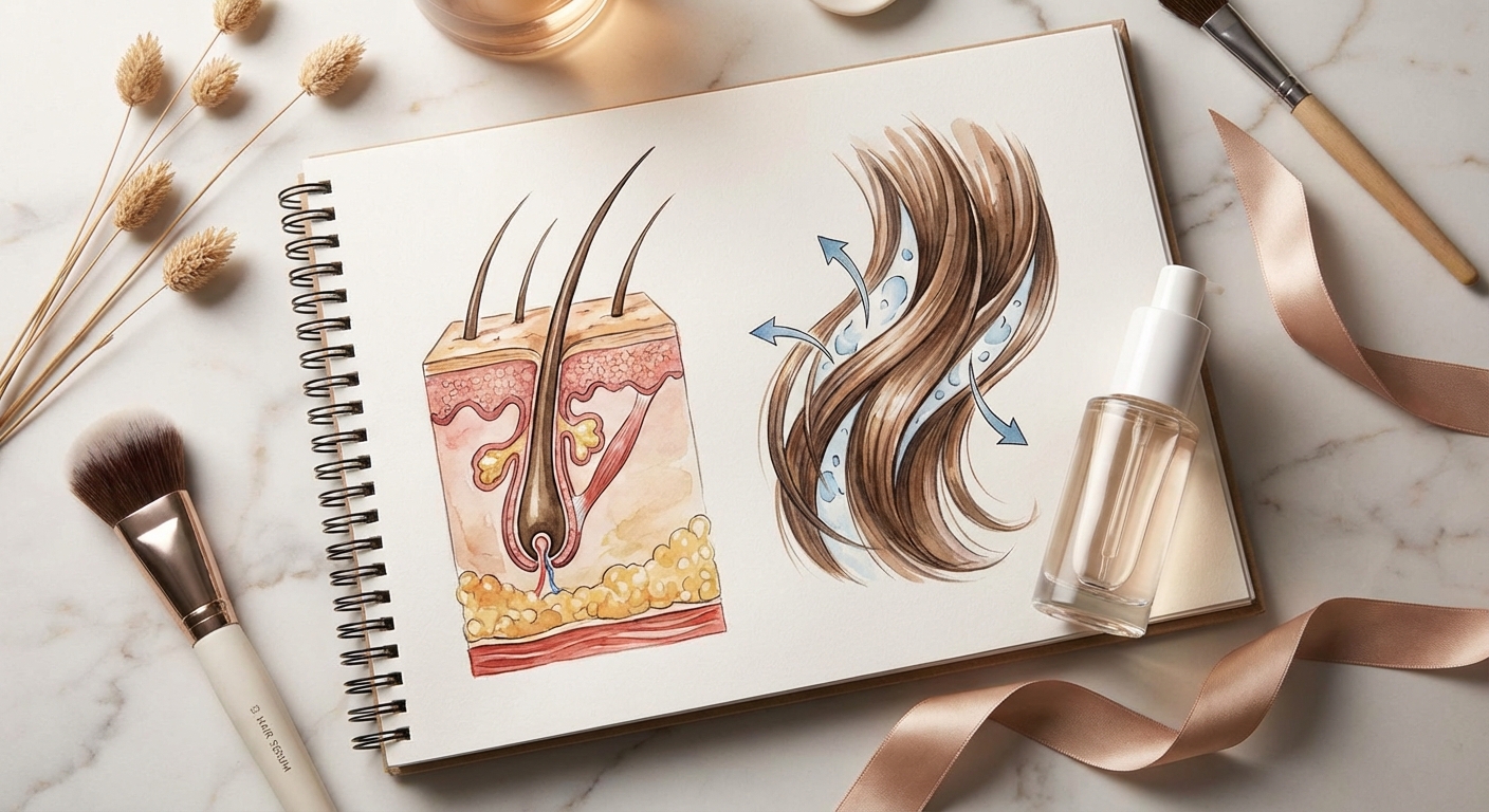 모발 구조와 볼륨 생성 원리 다이어그램