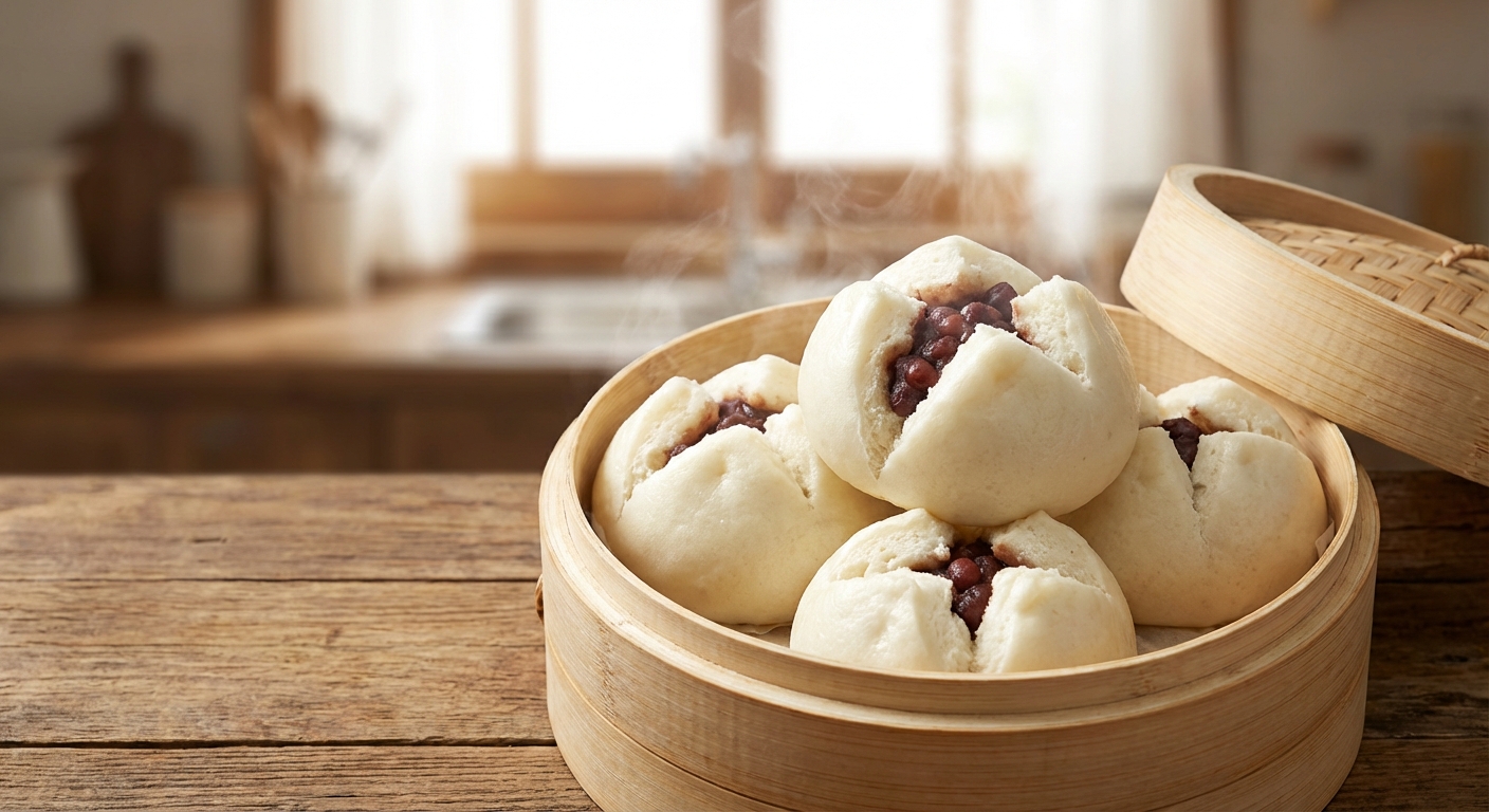 찜기에서 찌고 있는 찐빵