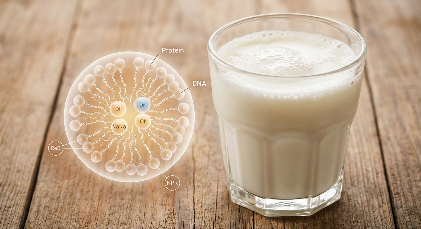 우유 한 잔과 카제인 분자 구조 설명 그래픽