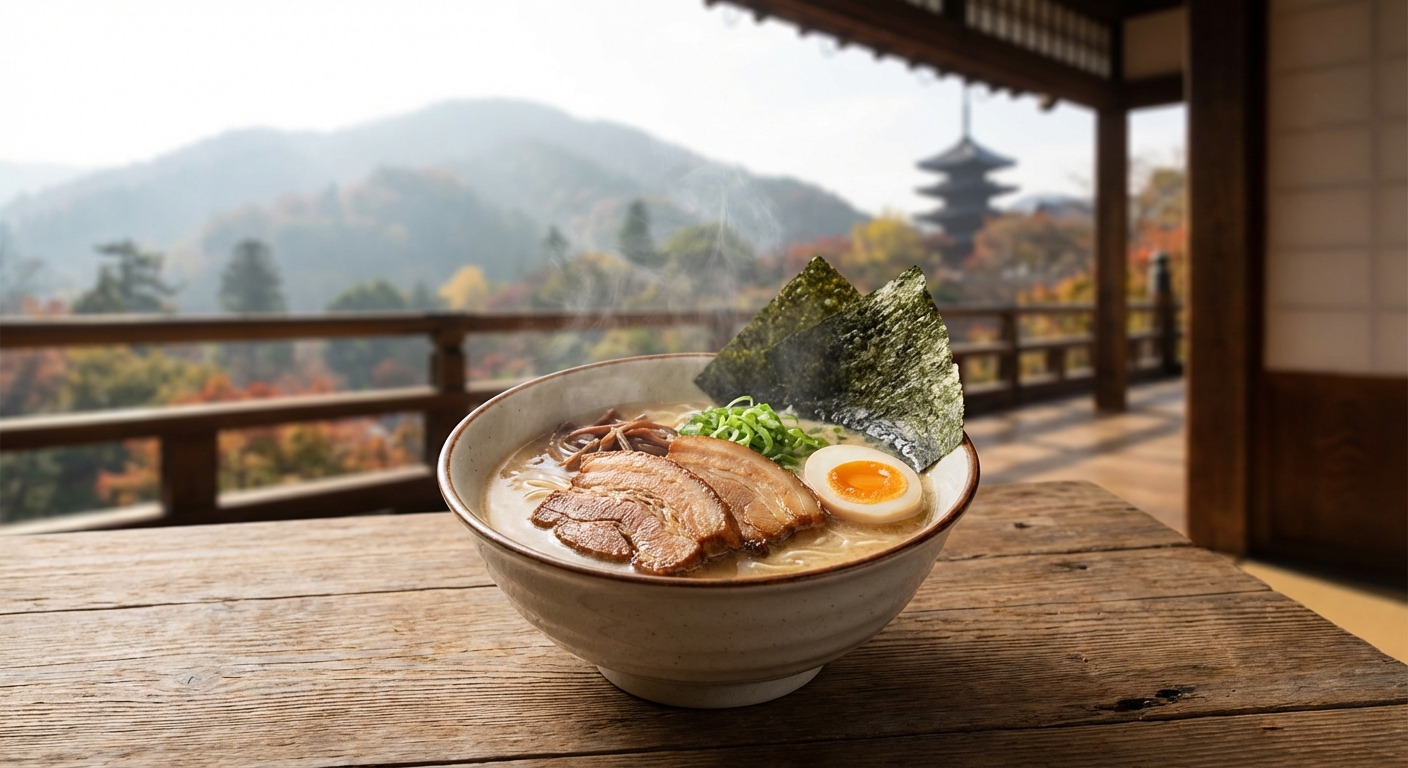 후우린카잔 라멘 그릇과 차슈 클로즈업