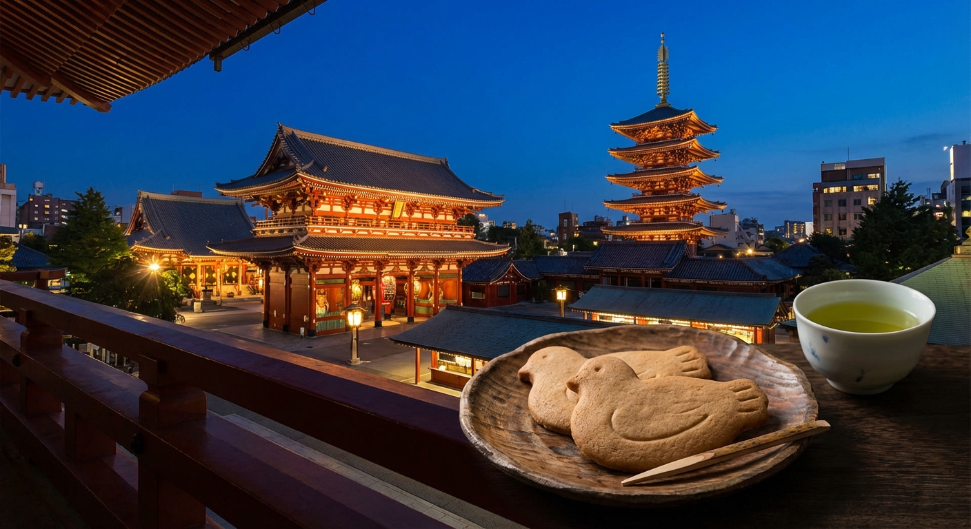 하토 사부레 쿠키와 아사쿠사 센소지 야경