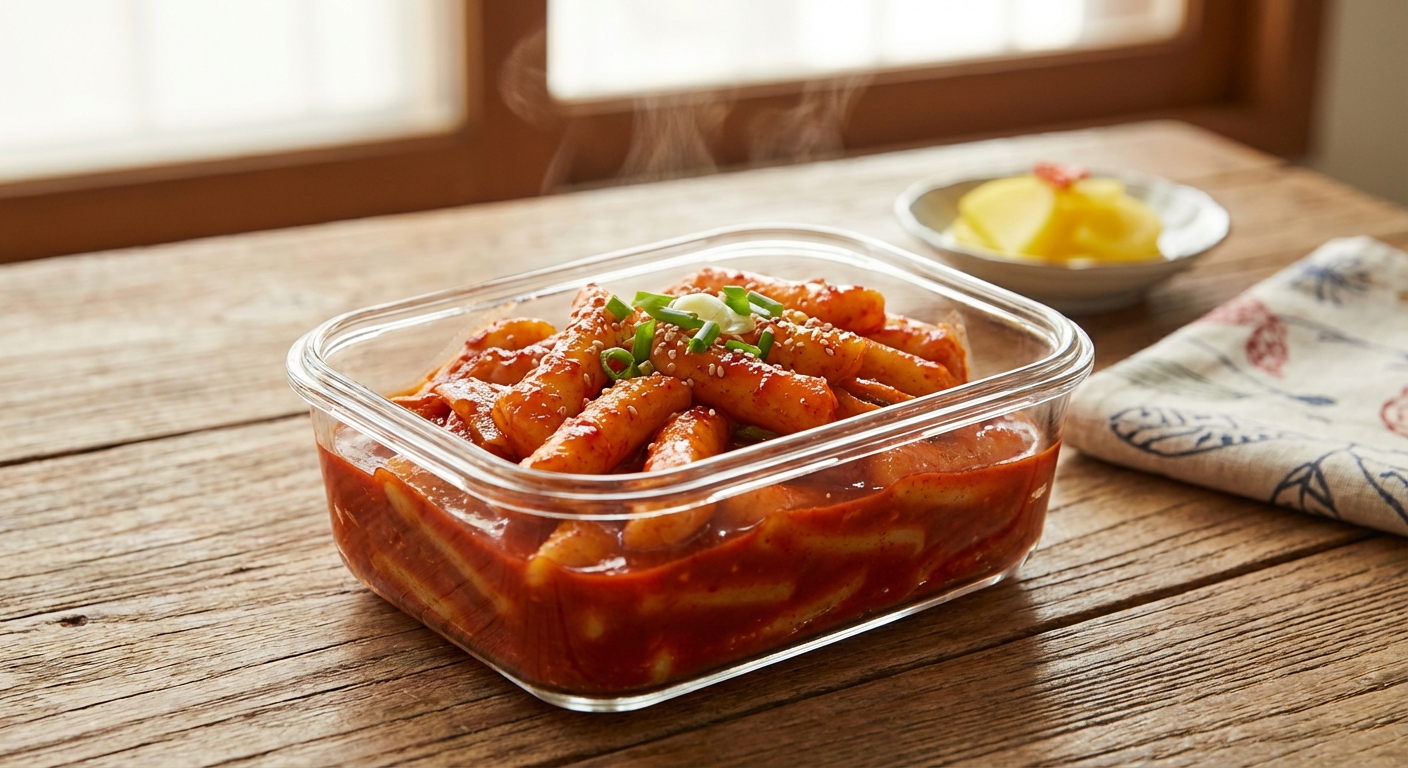 밀폐용기에 담긴 떡볶이 보관 모습