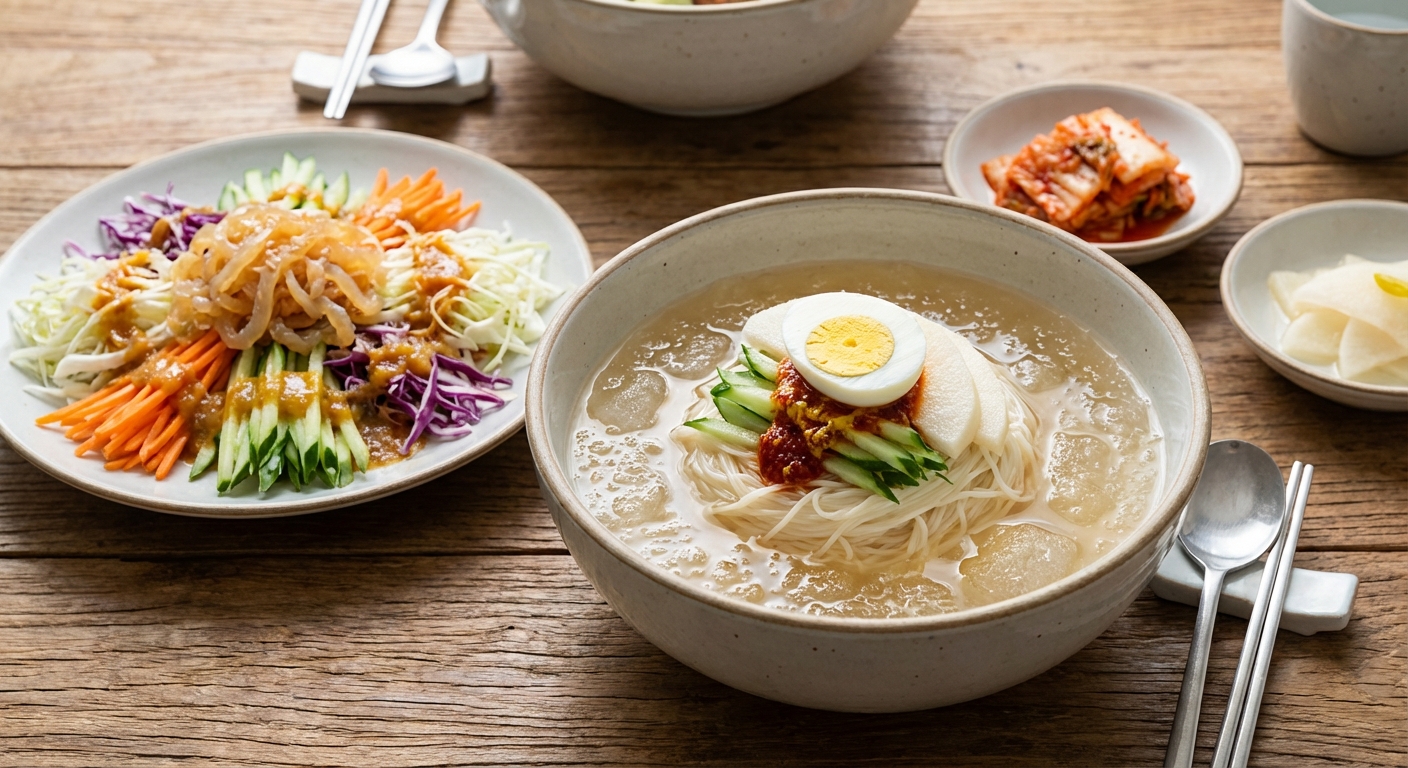 냉면 육수를 활용한 소면 요리와 냉채