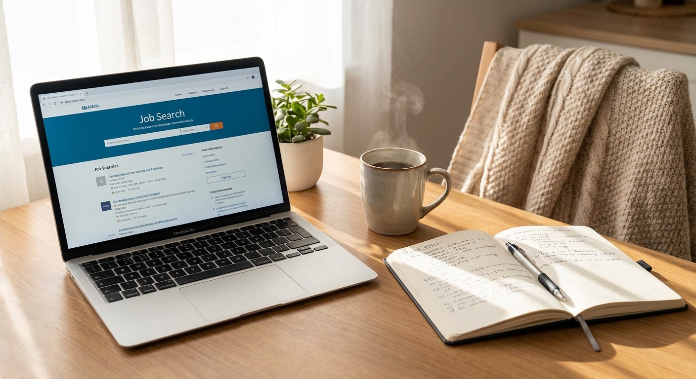 취업 준비 책상과 노트북