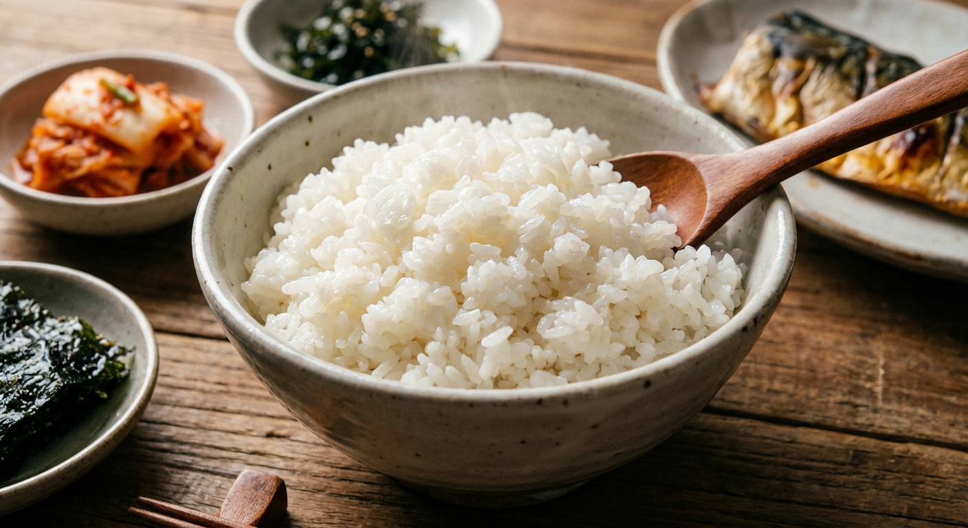 윤기 나는 갓 지은 밥 한 그릇