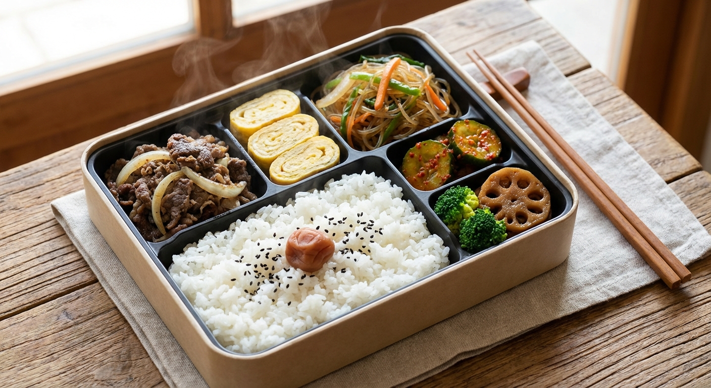 도시락에 담긴 밥과 반찬