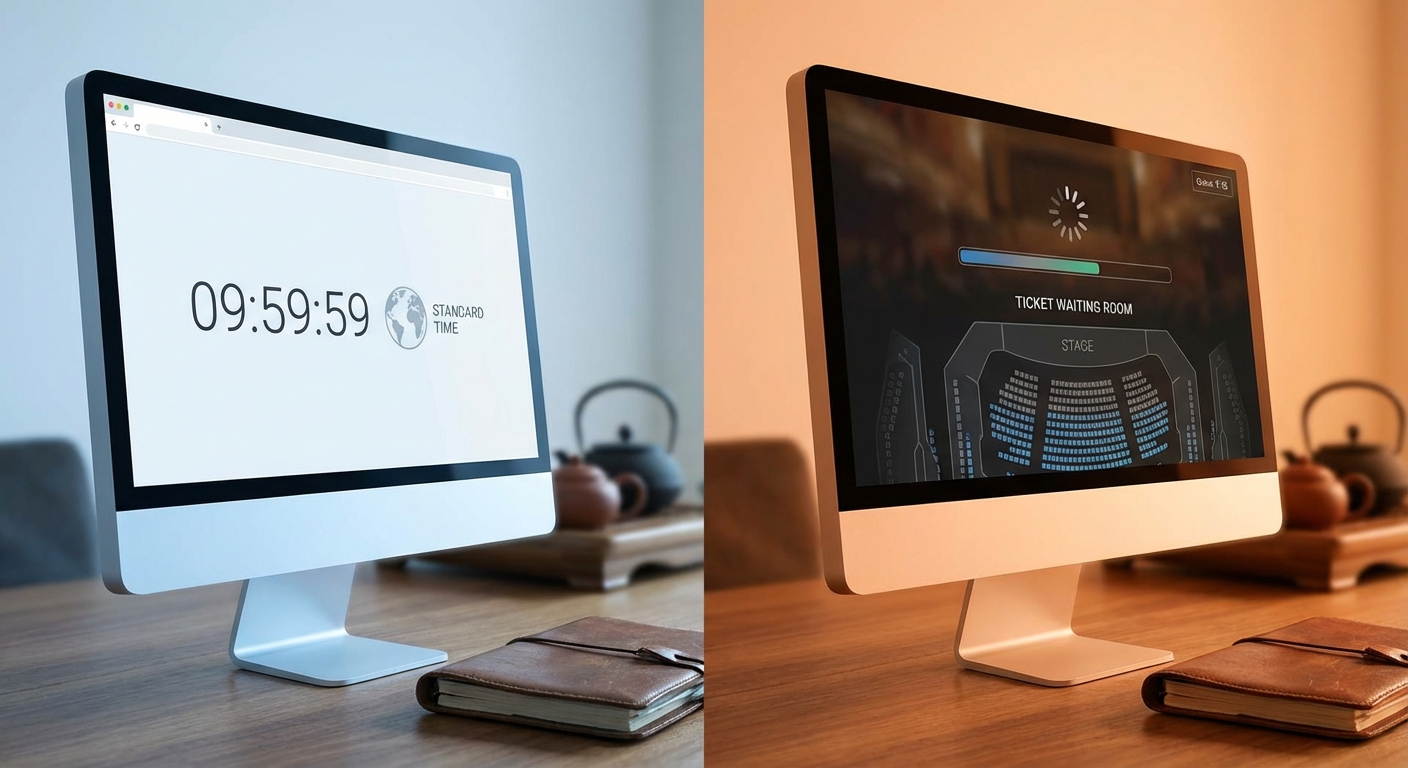 표준시 사이트 화면과 티켓팅 대기 화면 비교